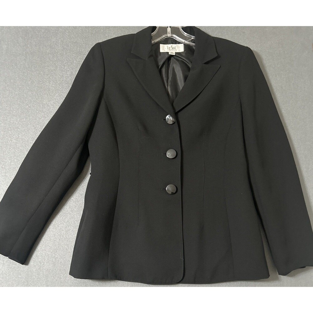 Le Suit Petite Blazer Jacket Black 3-Button Crepe Lined Career Sz 4P